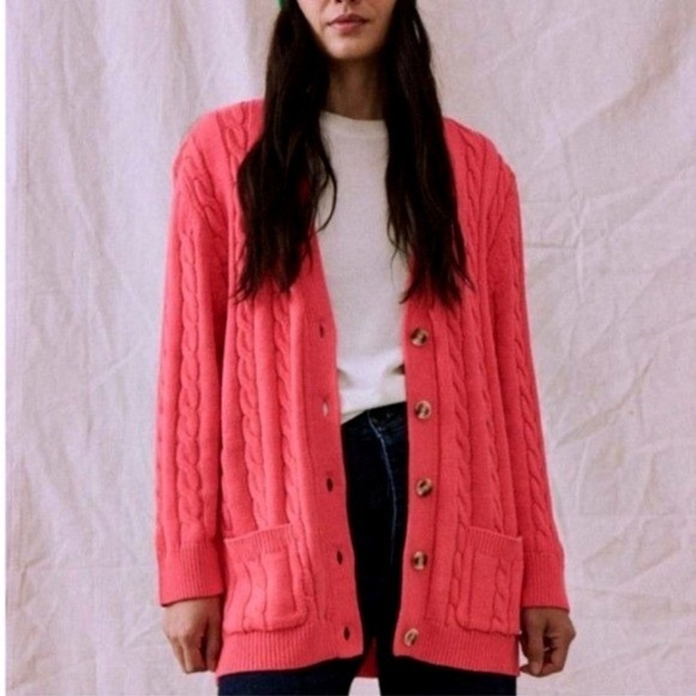 The Great Cable Grandpa Cardigan Sweater Size S Strawberry‎ Coral Pink Cotton